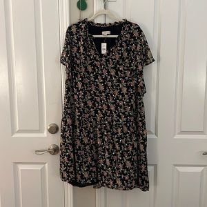 NWT LOFT dress with floral pattern, V-Neck, gold accents. Adorable!